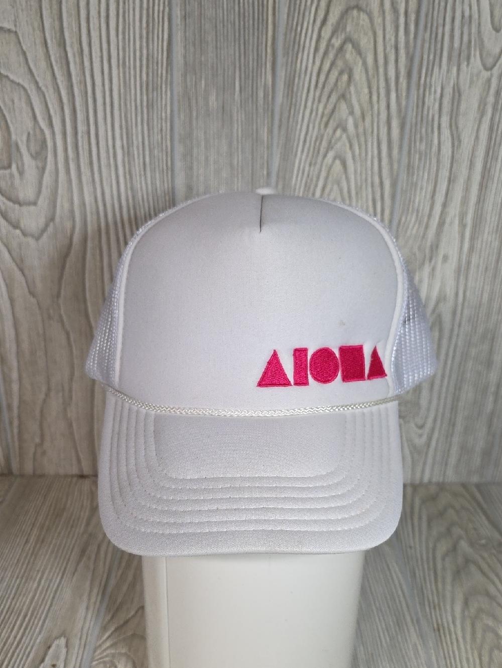 Soley Aloha White Trucker Hat With Neon Pink Embroidery Adult Adjustable NWT